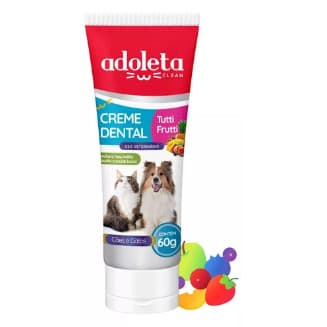 Creme Dental Tuttifruti Adoleta 60g Pasta de Dente para Caes e Gatos Tártaro Mau Hálito Clareia