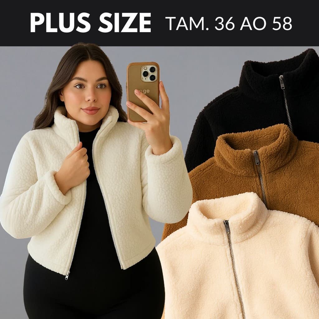 Blusa De Frio Feminina Plus Size Casaco Teddy Feminino Inverno Casaco De Pelinho Ziper Gola Alta