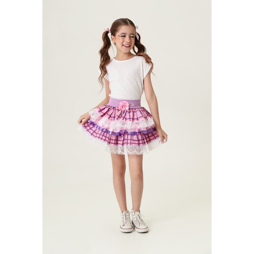 Saia Meninas Junino Caipira Lilás Xadrez