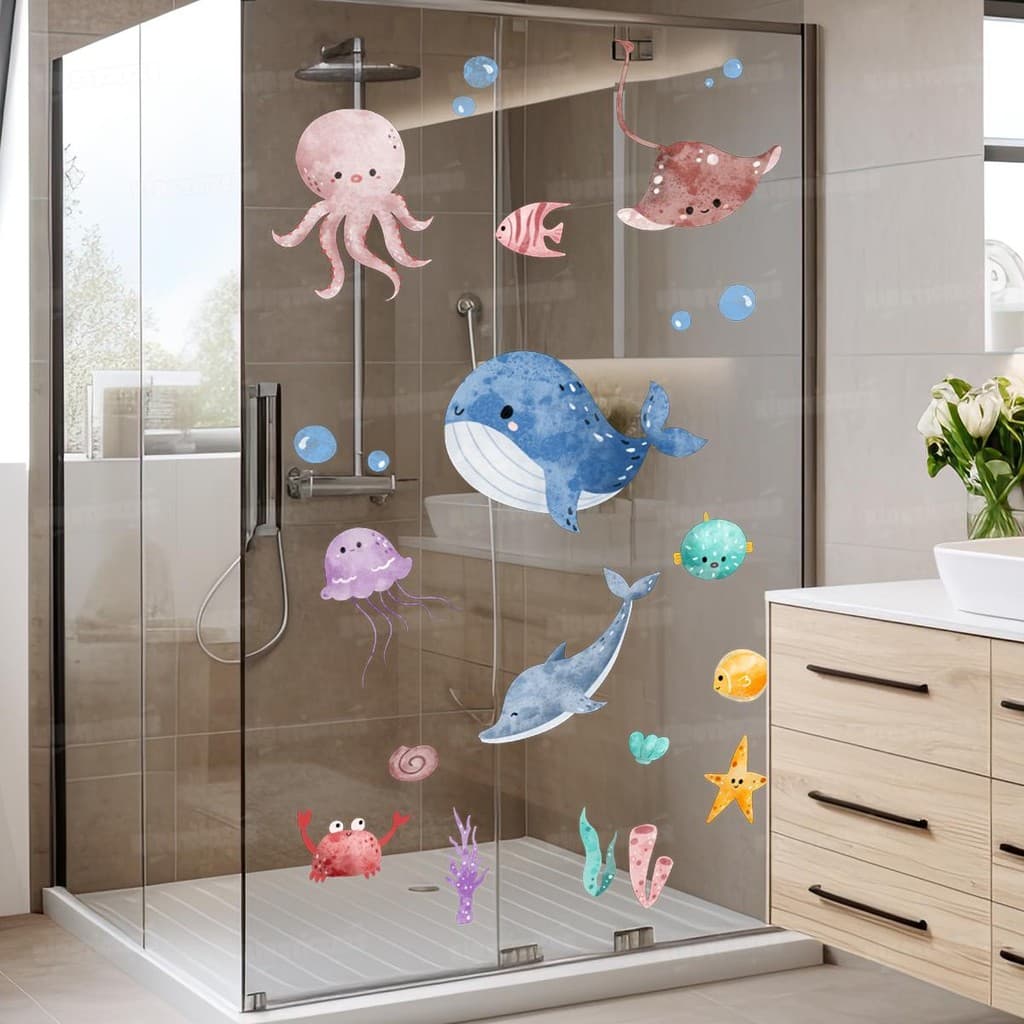 Adesivo Decorativo Fundo do Mar Lavável Seguro Infantil Quarto Bebê Banheiro ou Piscina Fácil Aplicação