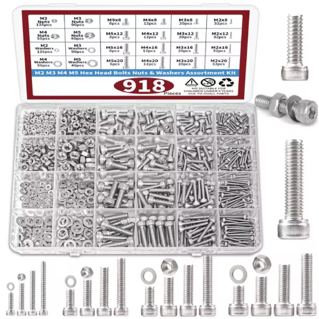 KIT 918 PORCAS PARAFUSOS SEXTAVADOS ARRUELA INOX M2 M3 M4 M5