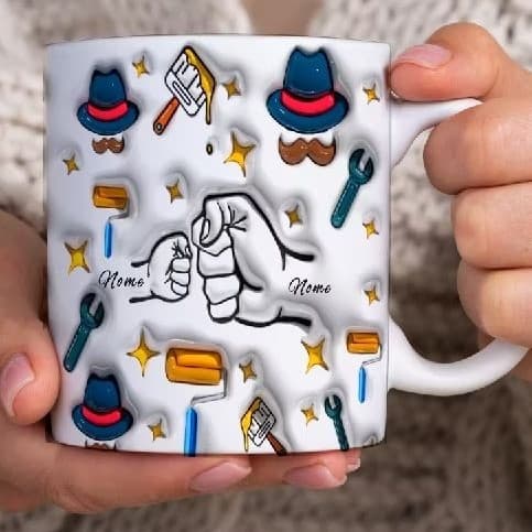 Caneca Personalizada Dia Dos Pais Segurando Mão  Pai Segurando A Mão Do Vovô Com Efeito Inflado 3D 3d
