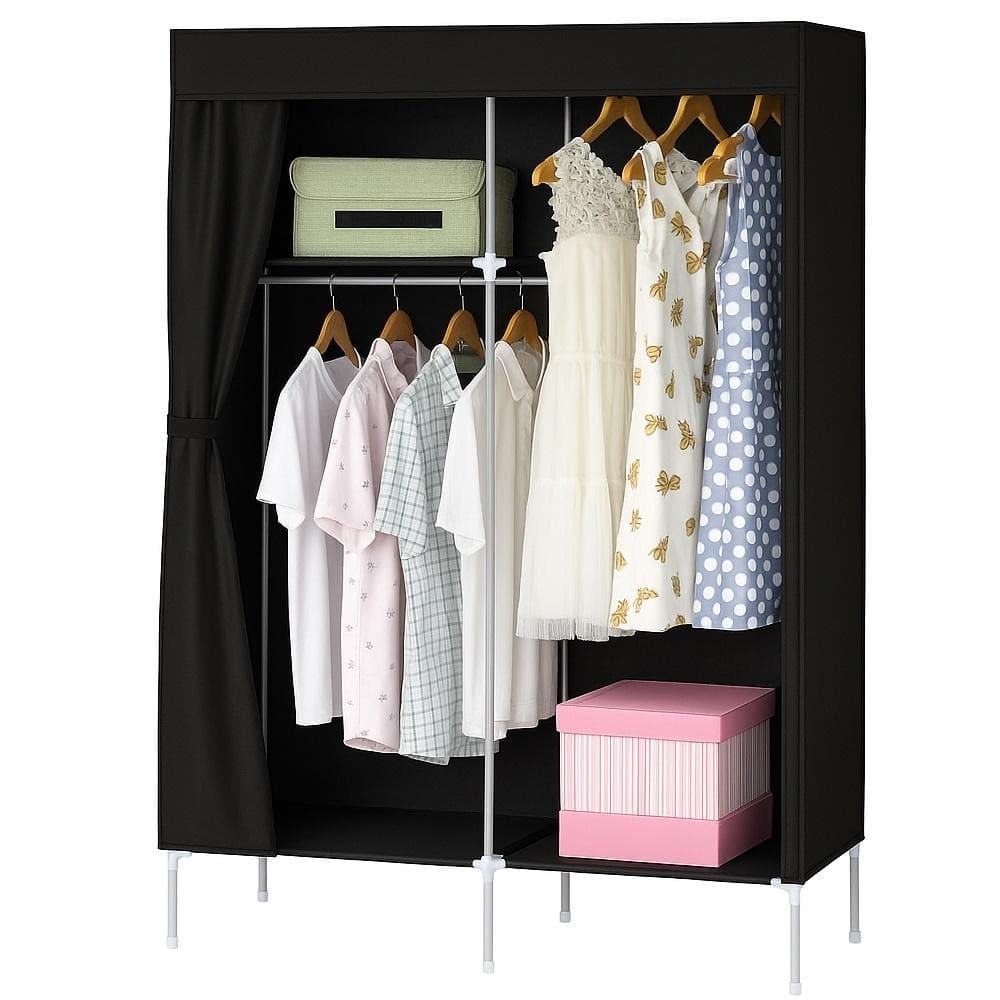 GUARDA ROUPA PORTATIL CABIDEIRO PRATELEIRA MINI SAPATEIRA ORGANIZADOR CAIXAS CAMPING ARMARIO PRETO