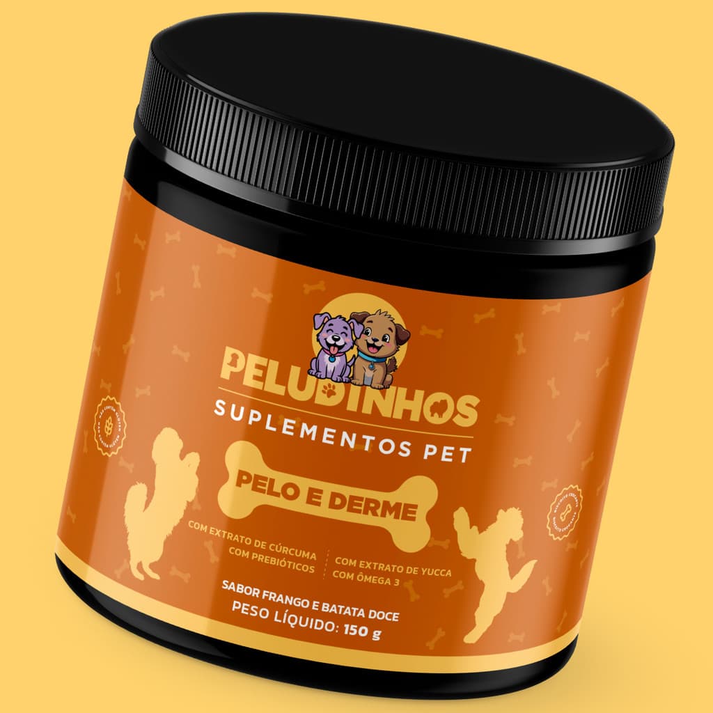 Suplemento Vitamina PELUDINHOS p/ Cachorro PELO e DERME Saboroso Dermatite Queda Derme Brilho Formato de Ossinho