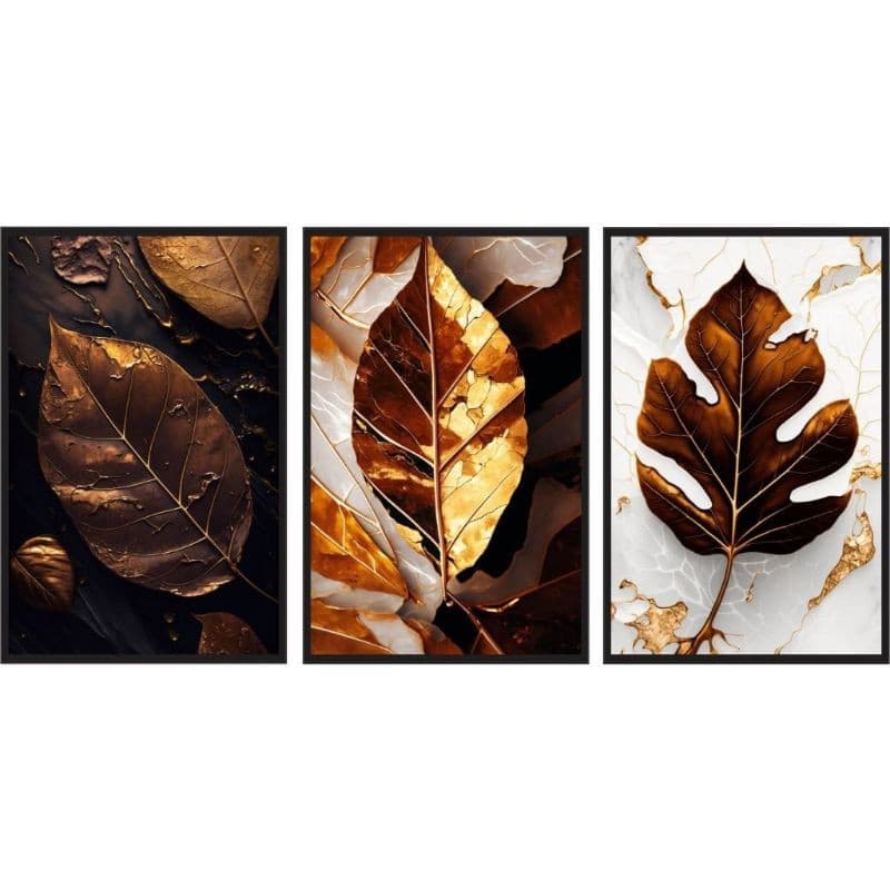Quadro Decorativo Folha seca dourada luxo em mdf