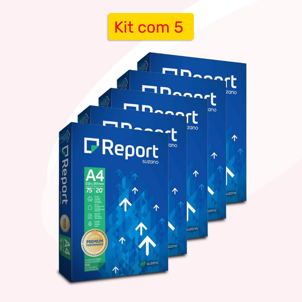 2.500 unidades Papel Sulfite A4 Report para Impressora Branco 75g KIT com 5 Resmas de 500