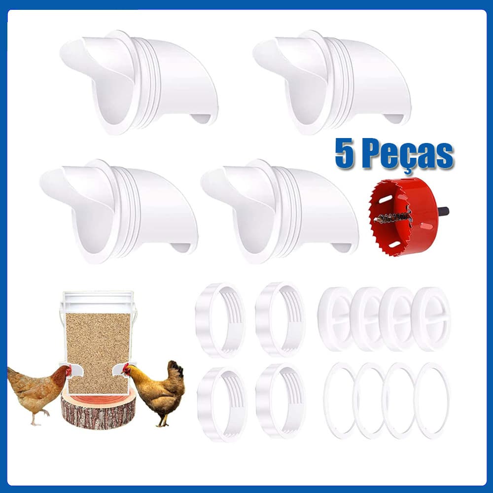 4 Pçs Bocal para Comedouro e Tratador de Ração para Galinhas, Aves e Outros + Serra Copo para Comedouro