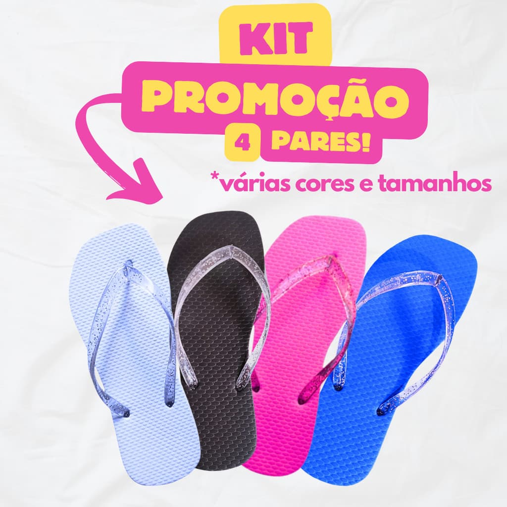 Kit 4 Pares Chinelo de Dedo Feminino Adulto e Infantil Promoção Barato – Leve e Confortável