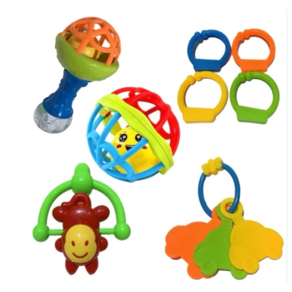 Kit Brinquedo Bebe Chocalho Mordedor Silicone Macio Bola Colorida 8 Peça Presente Para Menina e Menino Móbile para Berço