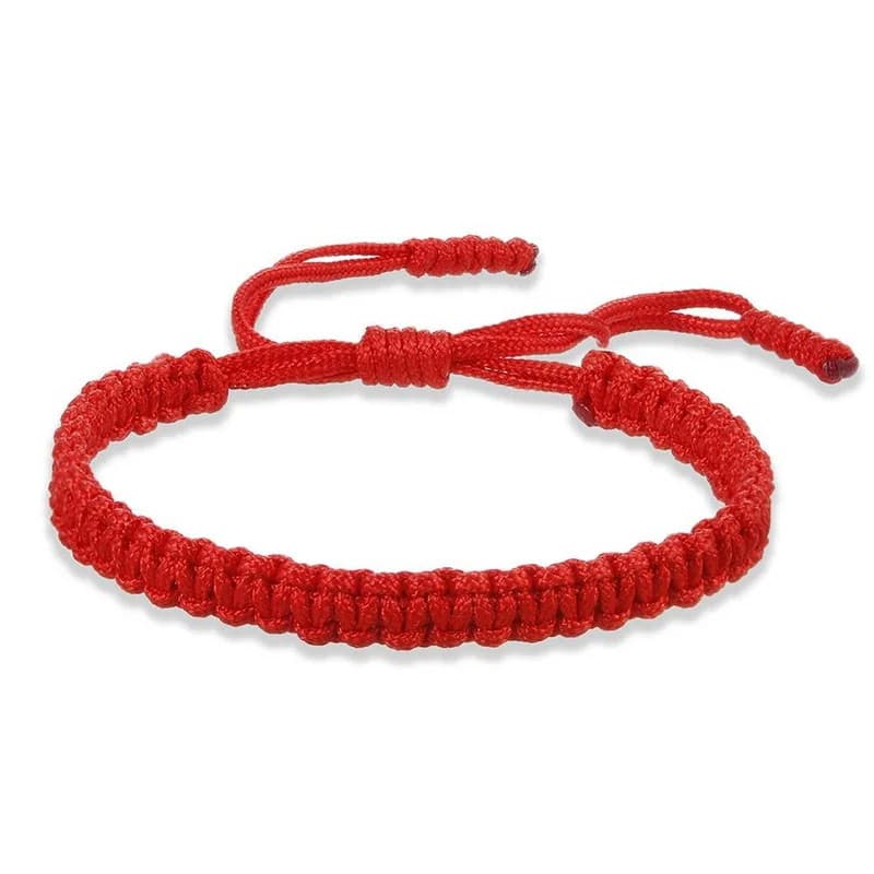 Pulseira de Corda Trançada – Amuleto da Sorte Vermelho Artesanal Tibetano