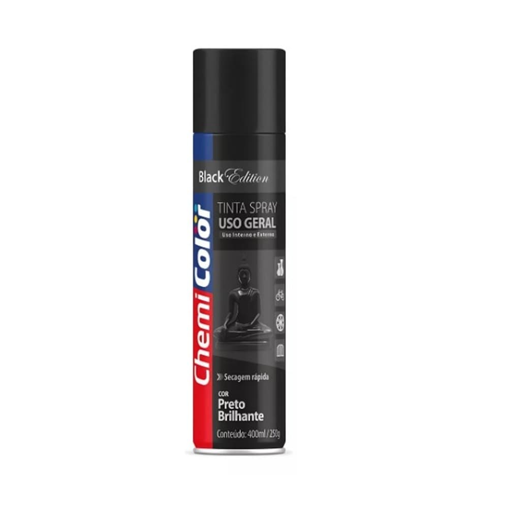 Tinta Spray Preto Brilhante 400ml - ChemiColor