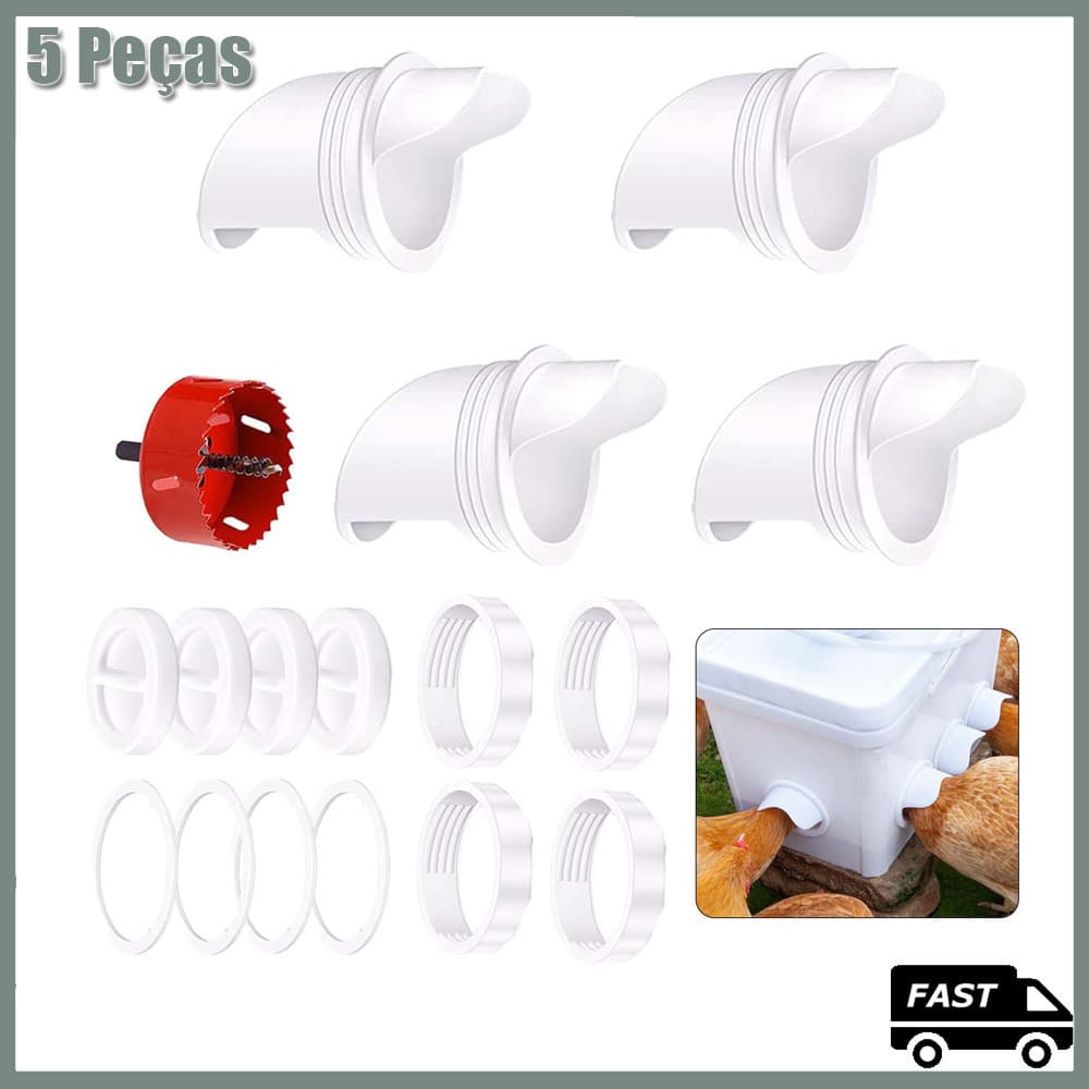 4 Pçs Bocal Para Comedouro Tratador Galinhas Aves Ração + Serra Copo para Comedouro