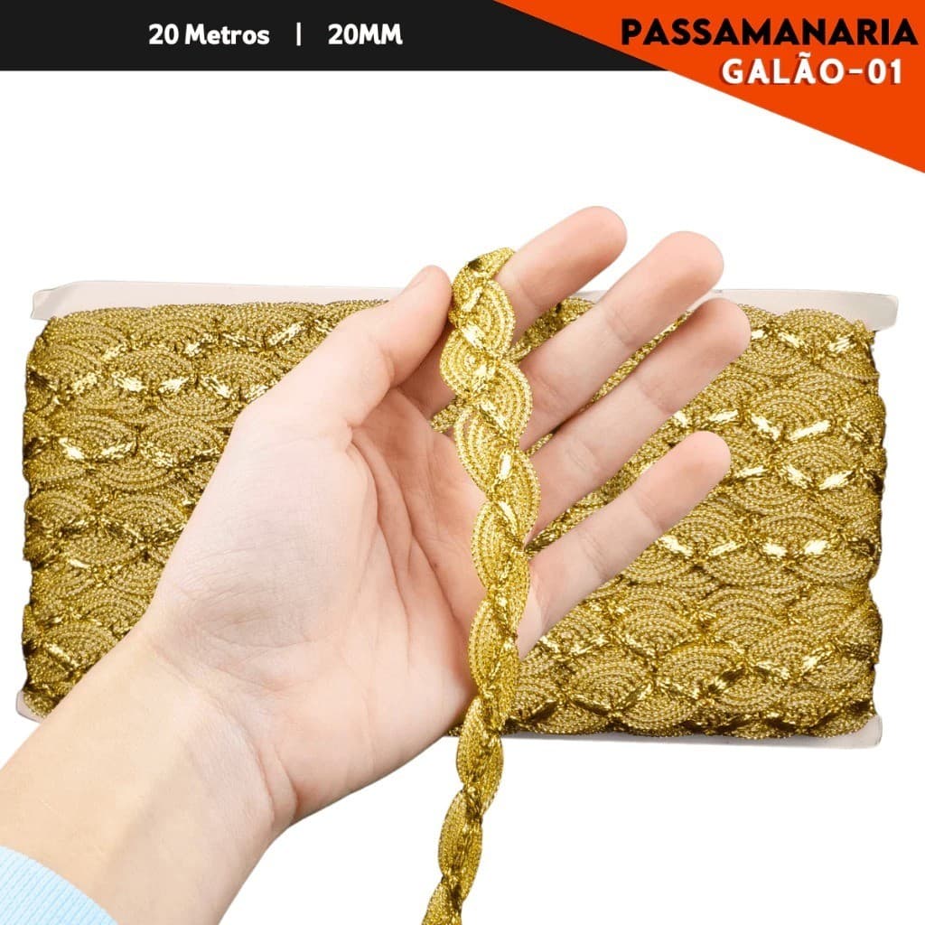 Fita Galão Passamanaria Decorativa 20mm – Ref: GALAO-01 – Rolo com 20 Metros