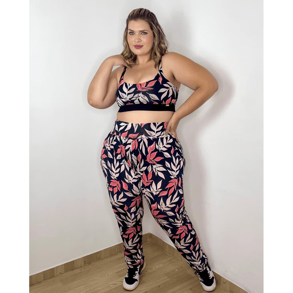Calça Fitness com bolso Mari Floral Rosa