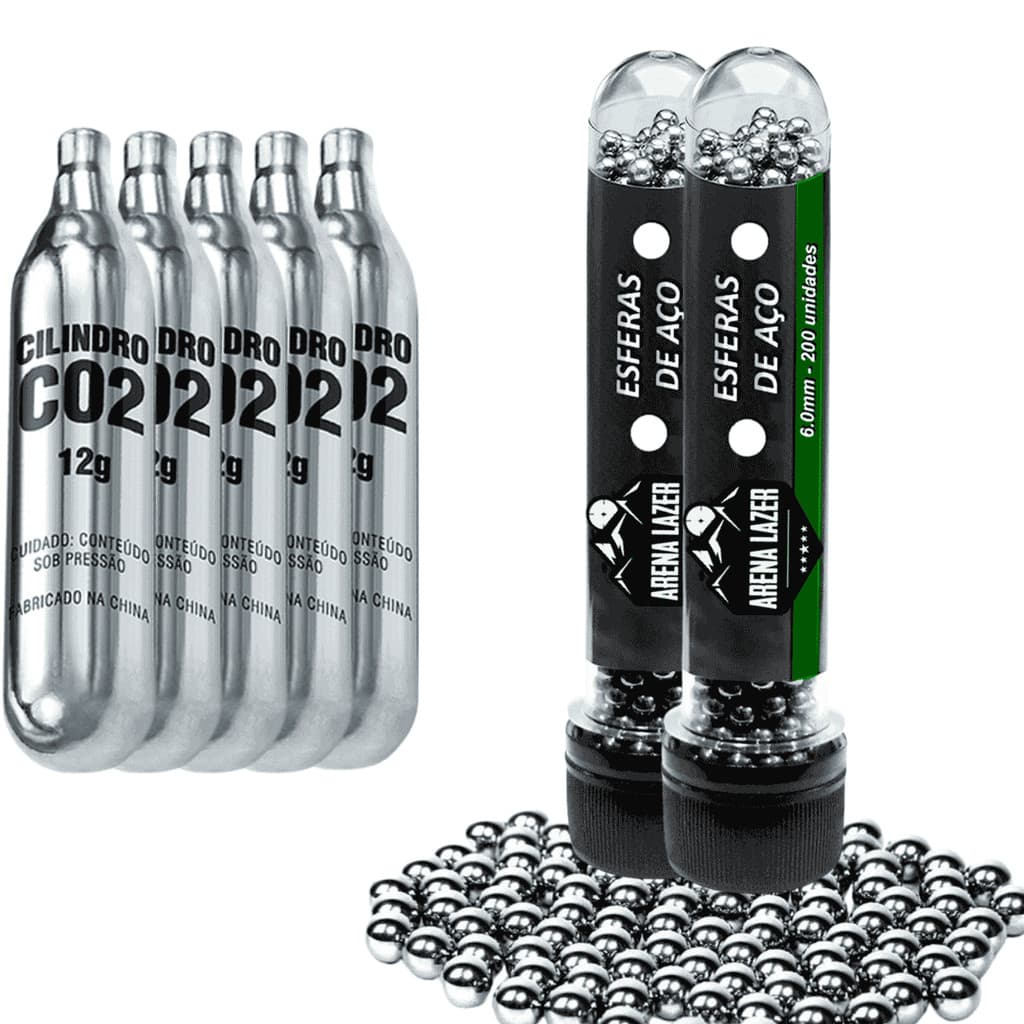 Kit 400 Esferas Aço 6mm + 5 Cápsulas CO2 12g – Potência e Precisão Garantidas!