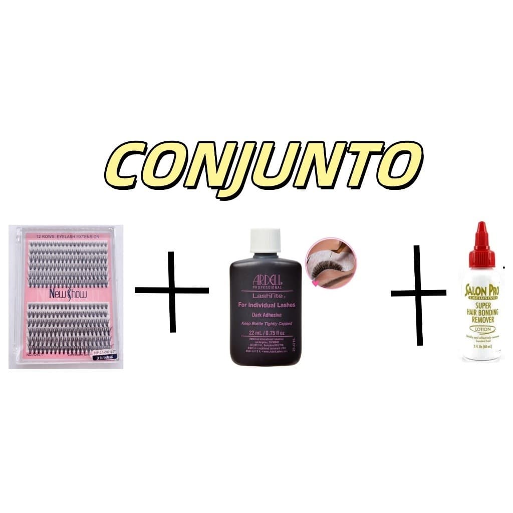 kit com COLA PROFISSIONAL PARA CÍLIOS 22ML+Loção Removedor de Cola 60m+Cílios caixa mix 20 P-0.10+30 P-0.07 D 9-14 Mix N