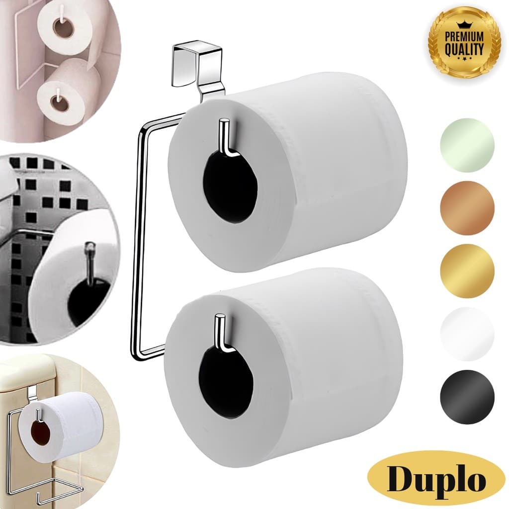 Suporte Porta Papel Higiênico Duplo Banheiro Para Caixa Acoplada Cromado Para Dois Rolos Original