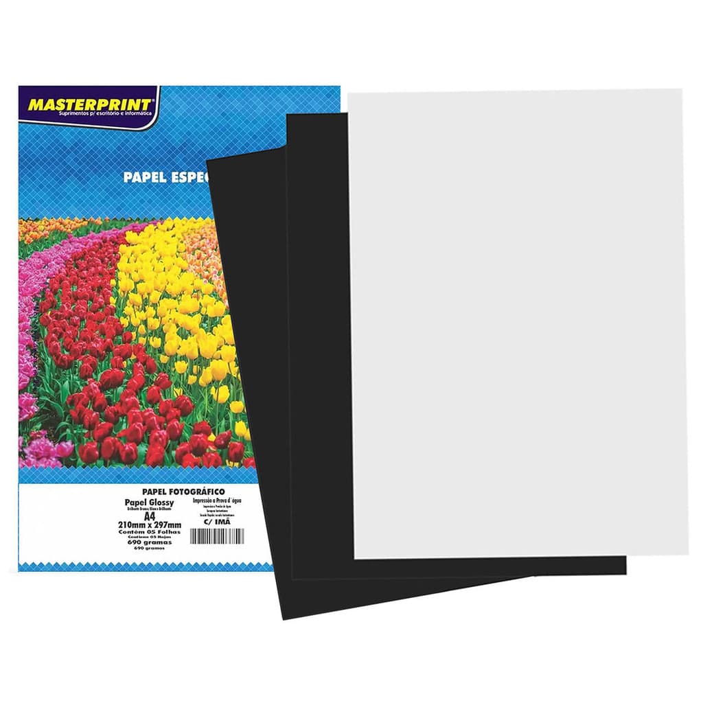 Papel Fotográfico Imantado Glossy 690g A4 Branco c/ Ímã no Verso à Prova d'água 5 Folhas Masterprint