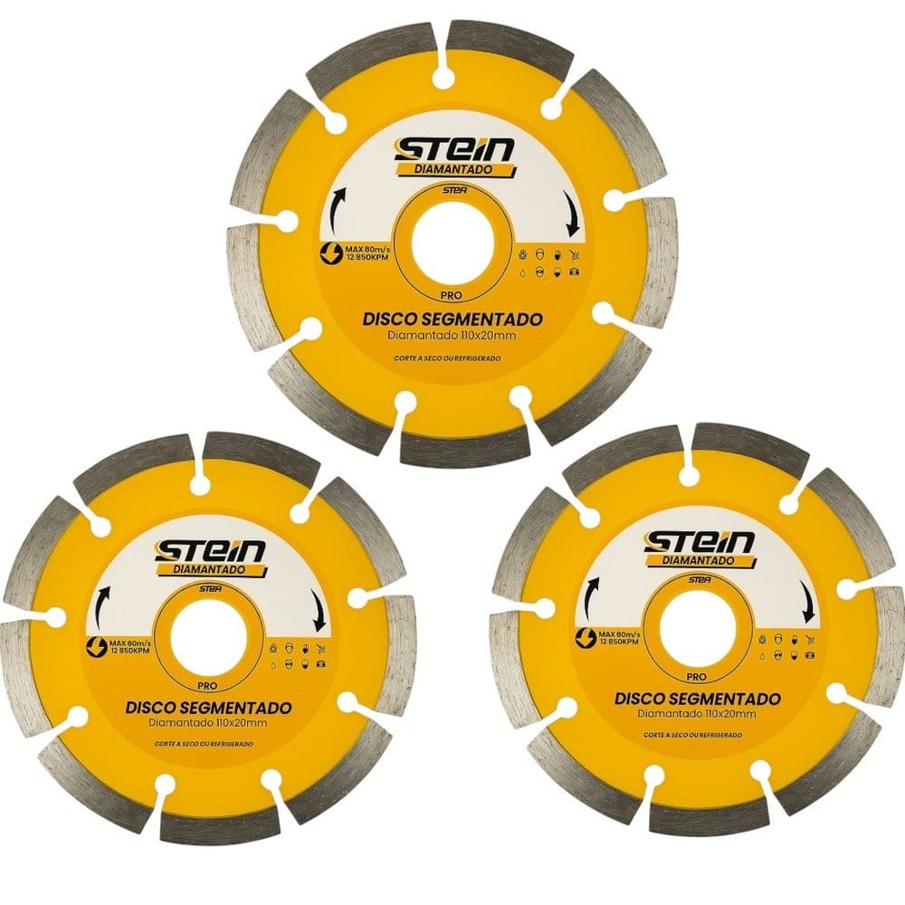 3 Peças Disco Diamantado Corte Seco 110MM Segmentado Stein