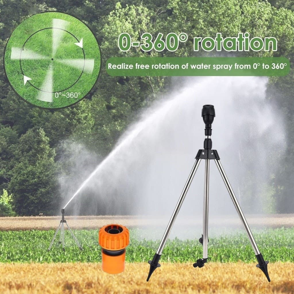 Aspersor de Jardim 360° com Tripé Telescópico para Irrigação Automática