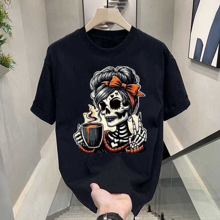 CAMISETA T SHIRT FEMININA  CAVEIRA COFFE ESTILO ELEGANCIA