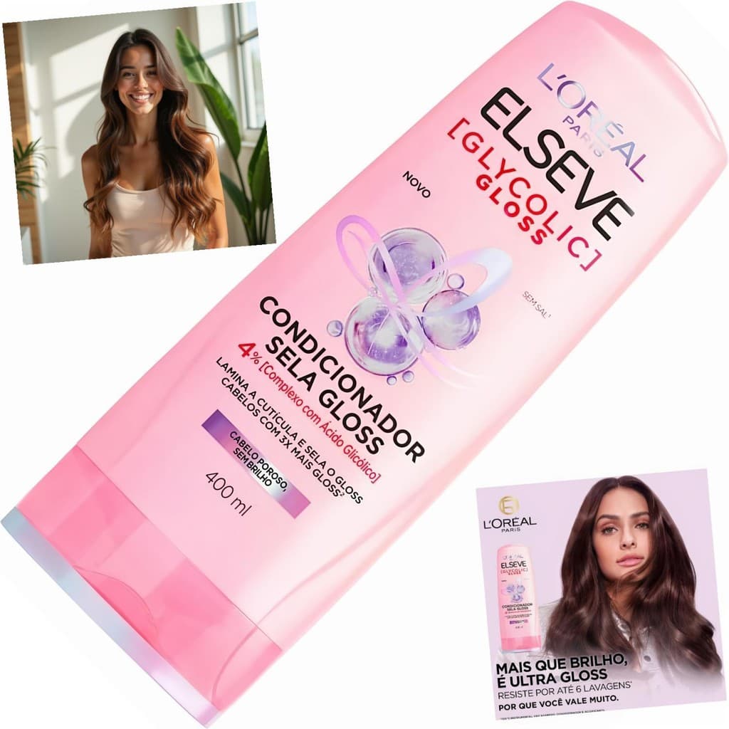 Condicionador Elseve Glycolic Gloss 400ml Sela Fios Preenche Cutículas Brilho Gloss Ácido Glicólico