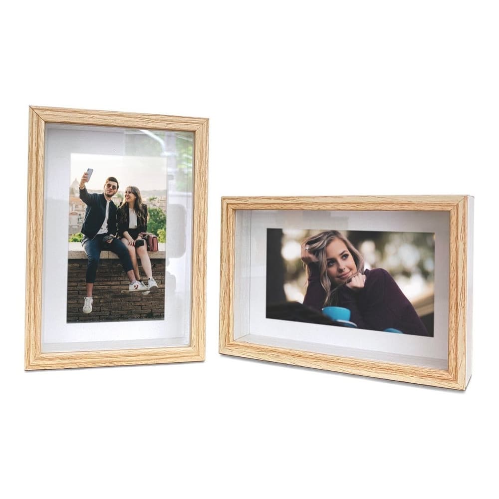Kit 2 Porta Retratos Foto 10x15 Branco Bege MDF