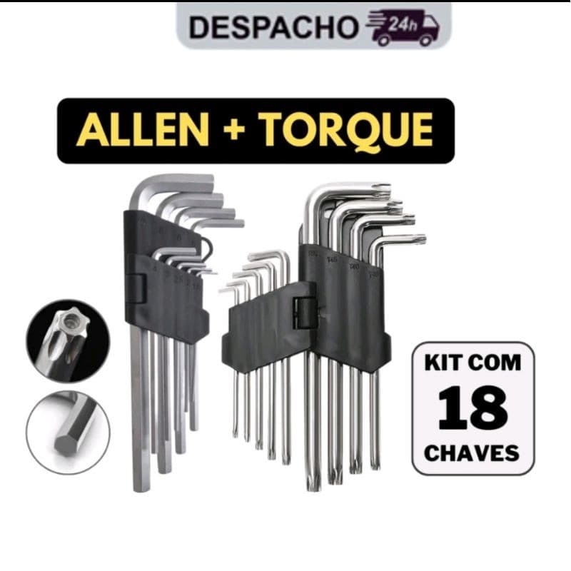 Kit Chave Torx + Kit Allen 18 Peças Aço Cromo Vanadium