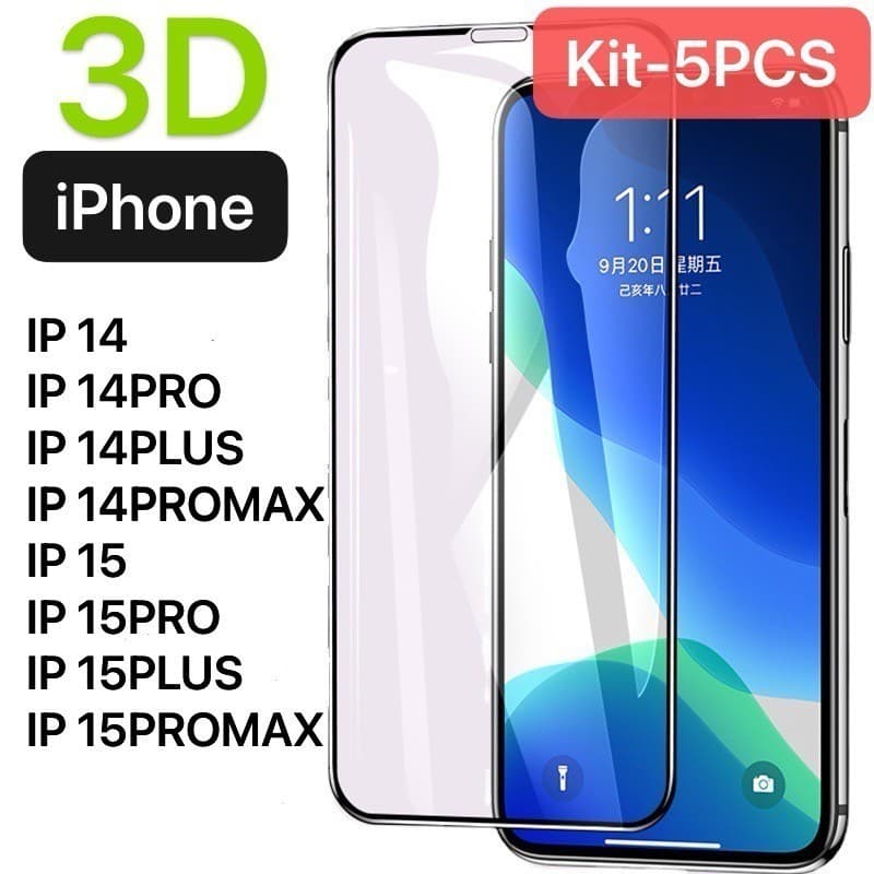 Película de Vidro 3D iPhone Todos os modelos 14 (--) 15ProMAX