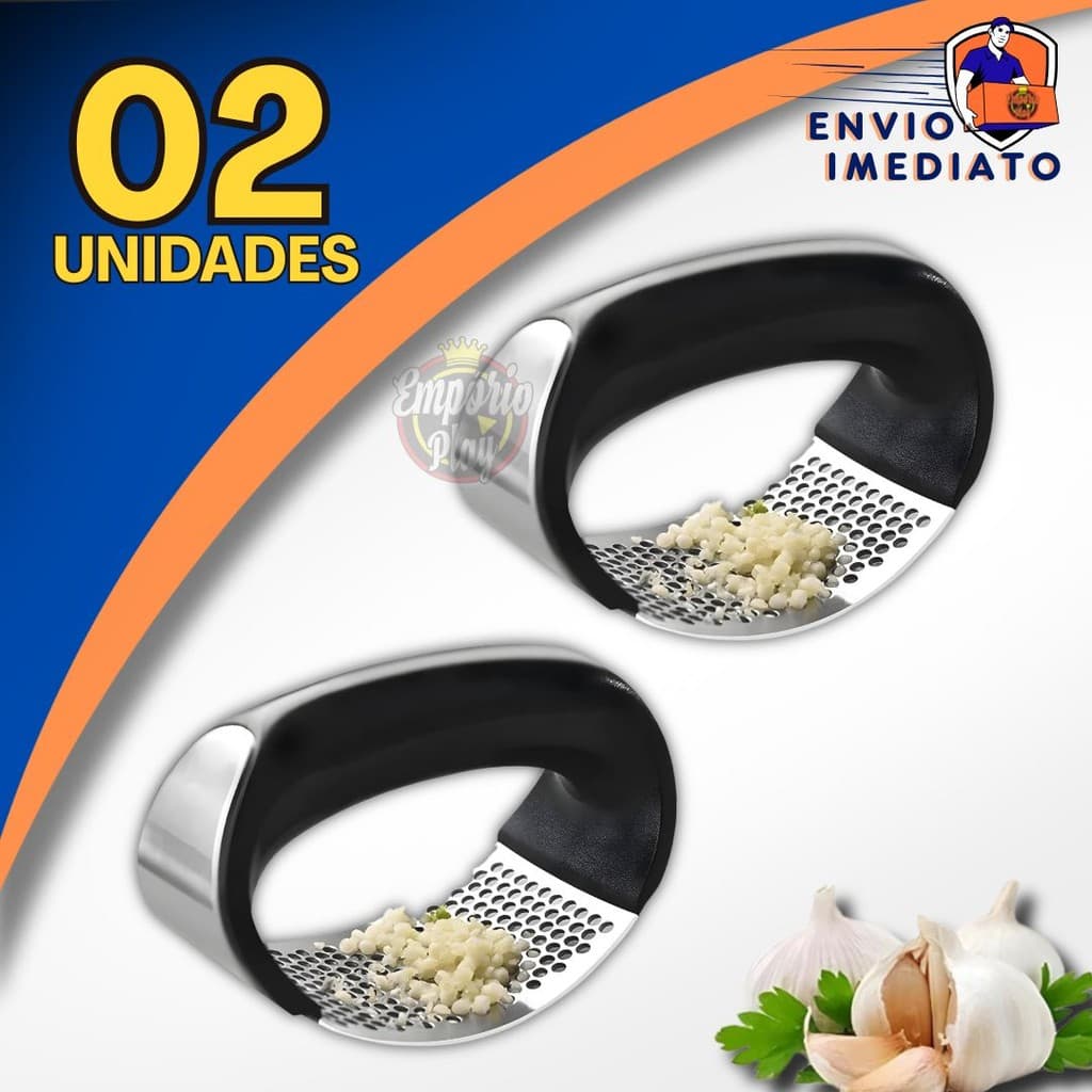 Kit 2 Espremedor Amassador Triturador De Alho Inox Manual Cozinha Moedor