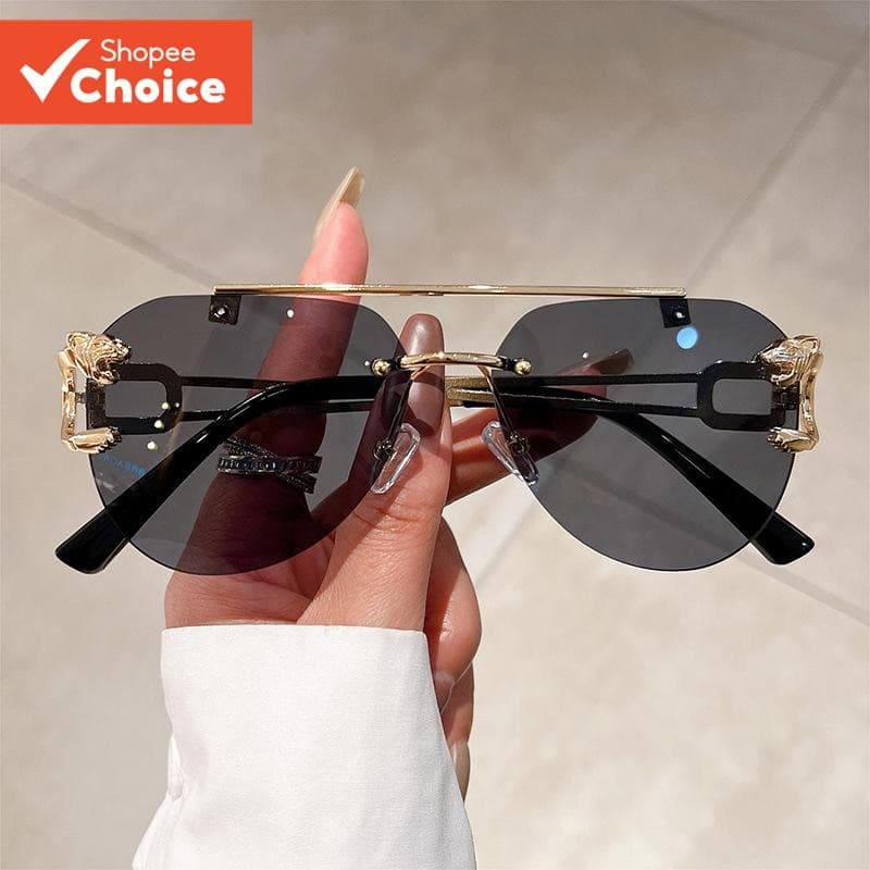 Luxo Sem Aro Vintage Óculos De Sol Feminino Oversized Moda UV400 Clássico Elegante