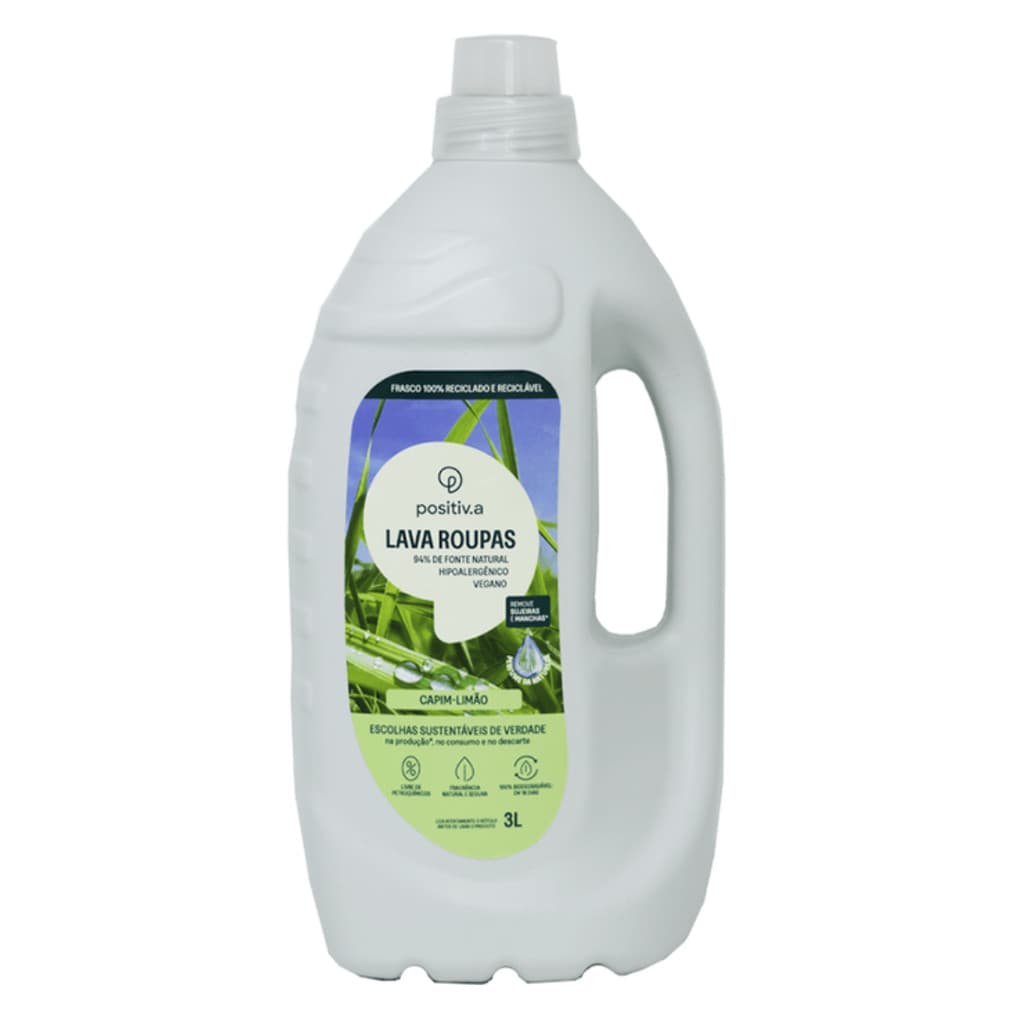 Lava Roupas Hipoalergênico Positiv.a Natural Capim-Limão Positiva 3L Vegano