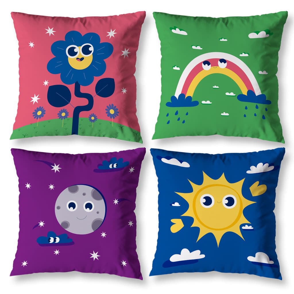 Kit 4 Almofadas Cheias com Refil Infantil Decorativa Digital Kids Moderno Estampada Menino Menina