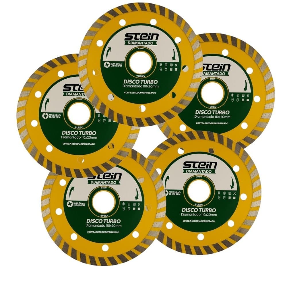 5 Peças Disco Diamantado Corte Seco 110MM Turbo Stein