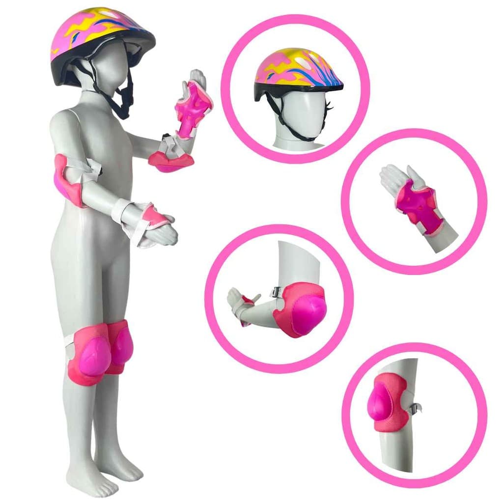 Kit Conjunto Proteção Segurança Infantil Rosa, Zippy Toys, Capacete Joelheiras Cotoveleiras
