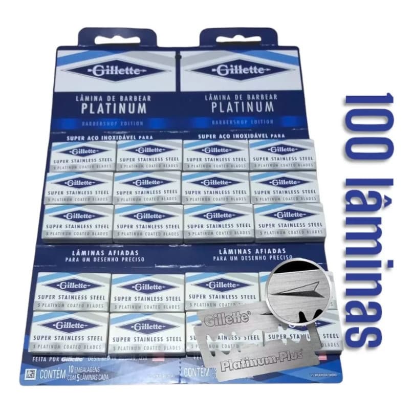 Lâmina Barbear Platinum Gillette 100 Inteiras Barbearia