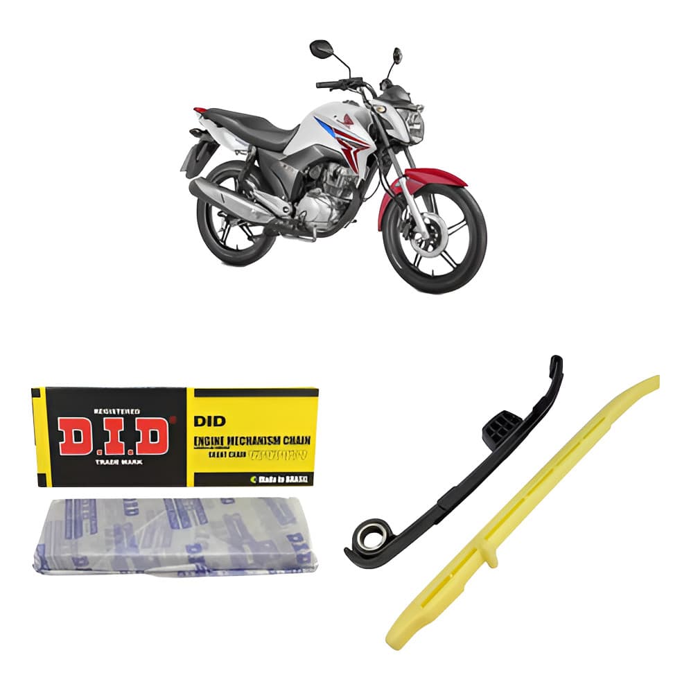 Kit Completo Corrente Comando + Tensor + Guia - Honda CG Titan 150 Fan 150 Bros 150 (04-15)