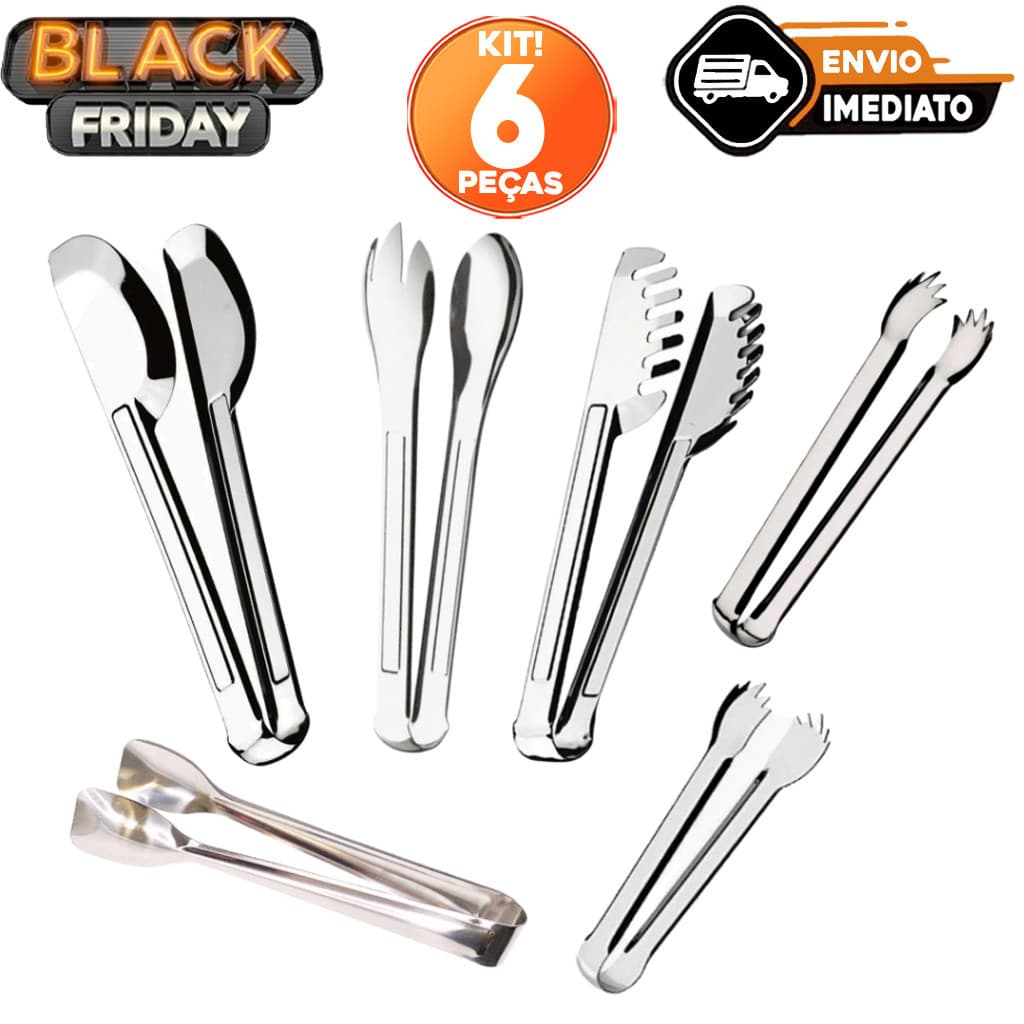 Kit 6 Pegador Aço Inox Pegadores Massa, Salada, Universal, Frios, Gelo e Carne Utensílios de Cozinha