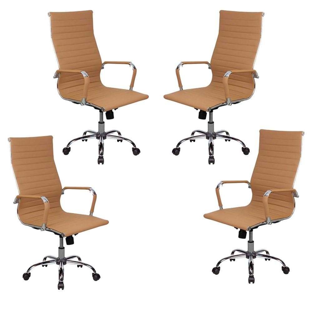 Conjunto 4 Cadeiras de Escritório Moob Boston Presidente Giratória Com Função Relax Caramelo