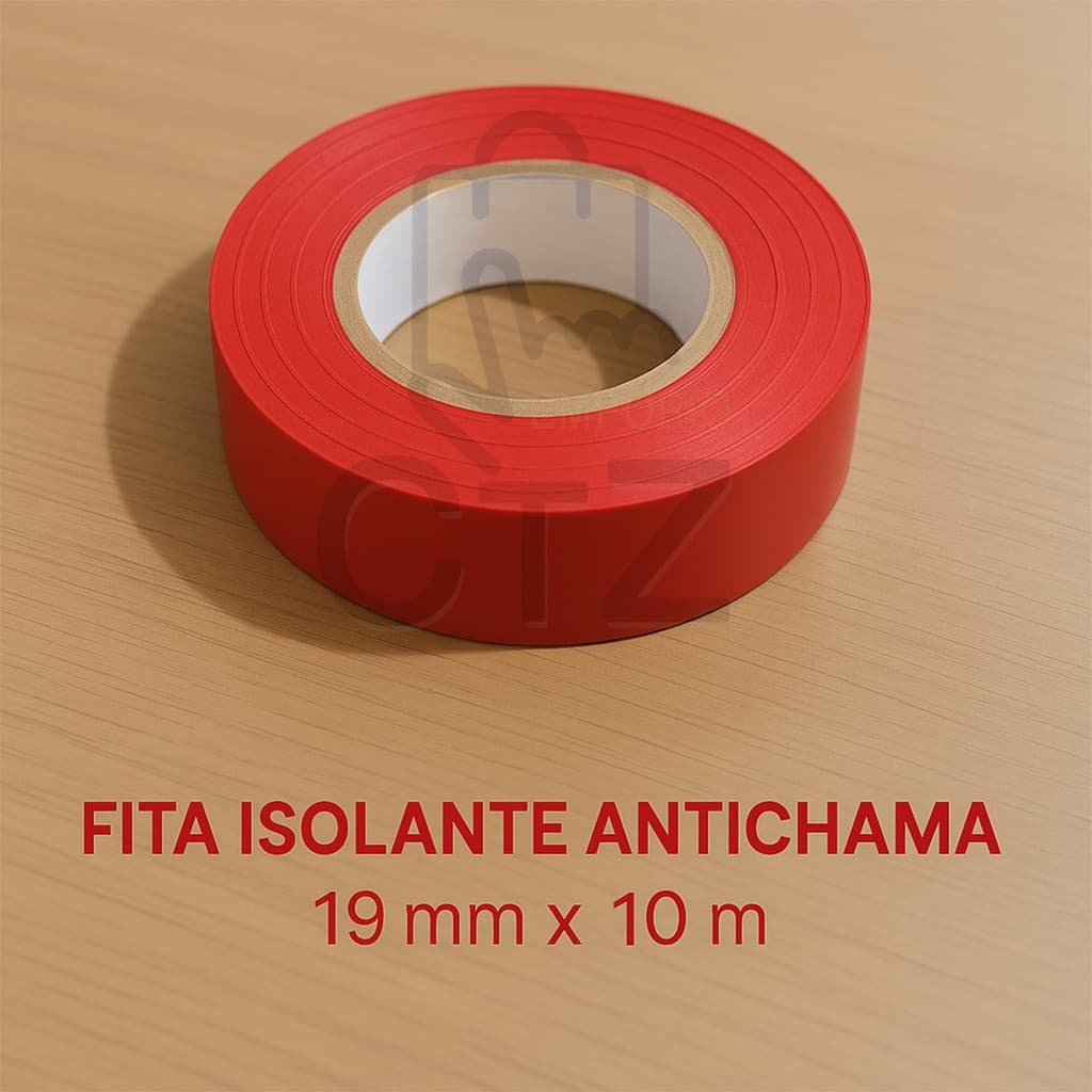 Fita Isolante Antichama Vermelha 19mm x 10m Segurança e Resistência para Instalações Elétricas 600V 80°C