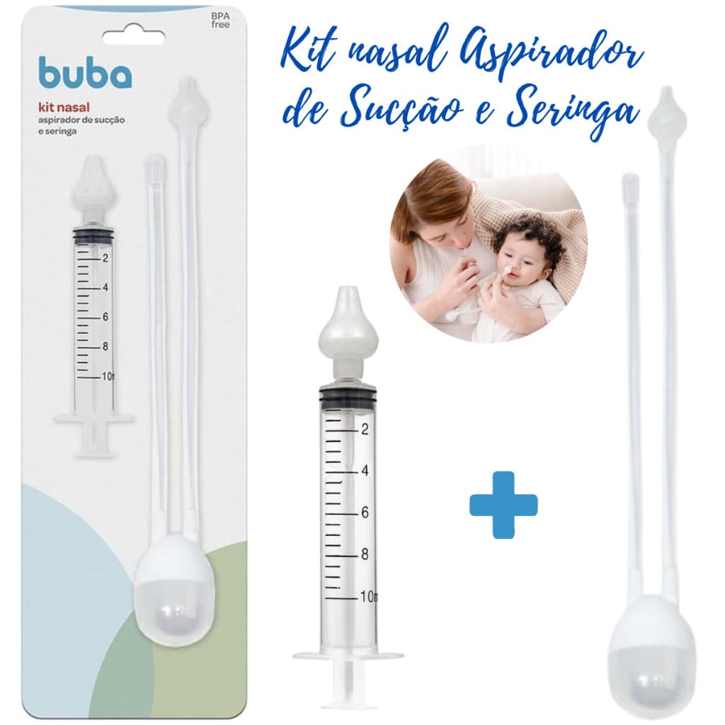 Kit Aspirador Nasal com Sucção e Seringa Lavador Nasal Buba Nariz entupido Bebê +Brinde da Loja