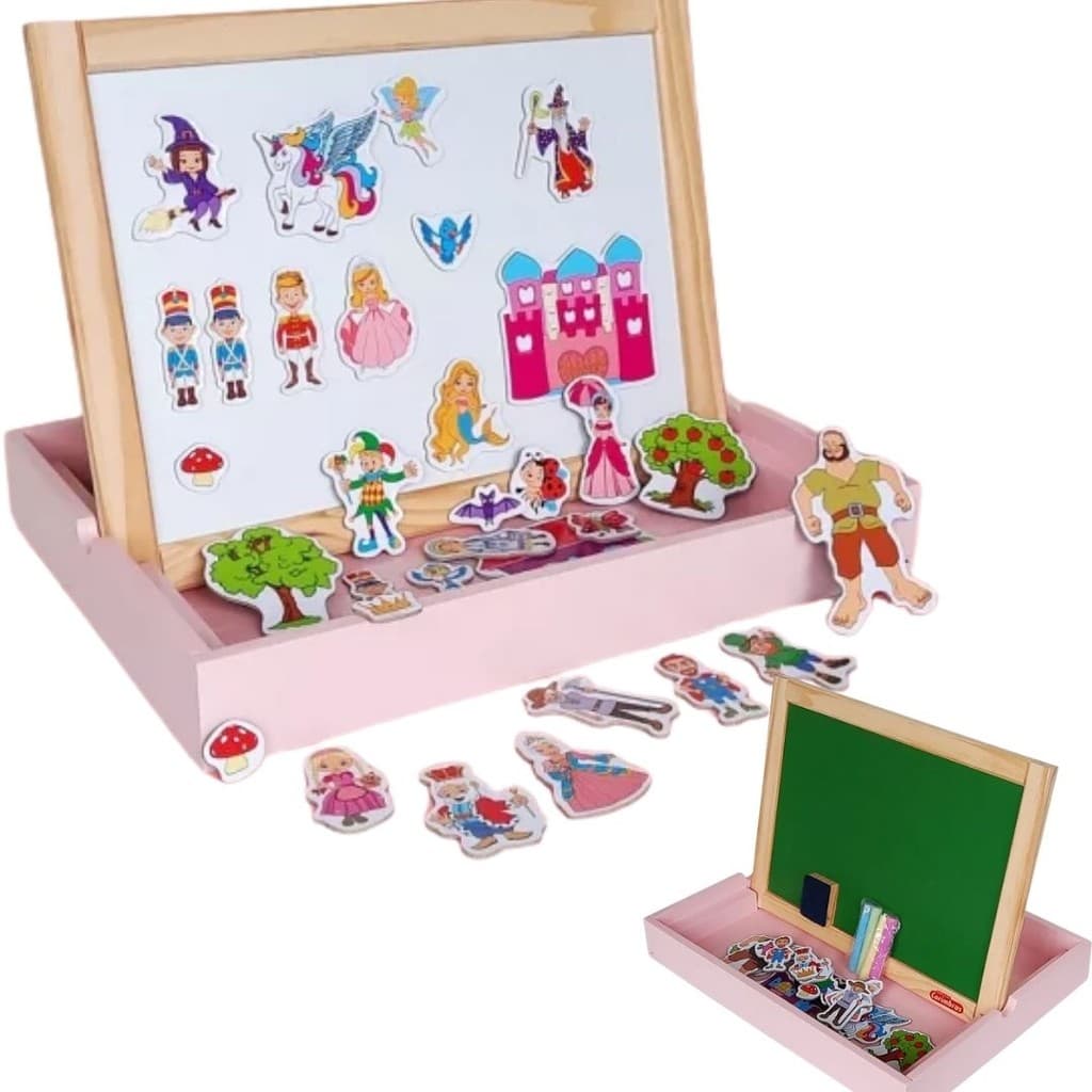 Lousa Magnética e Quadro+ 56 Figuras  Histórias Encantadas Brinquedo Educativo Menina