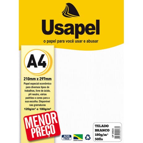 PAPEL TELADO BRANCO A4 180G 50F USAPEL