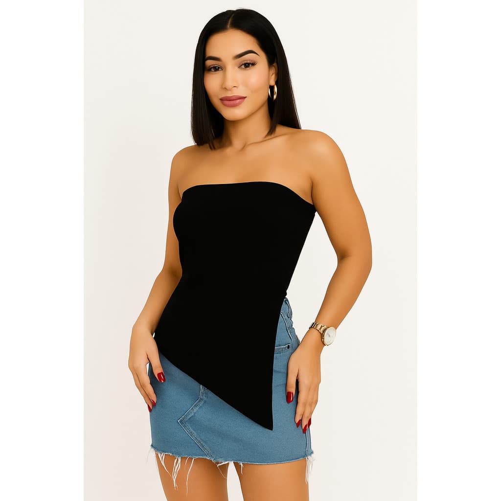 Blusa Feminina Tomara que Caia Assimétrica Canelada