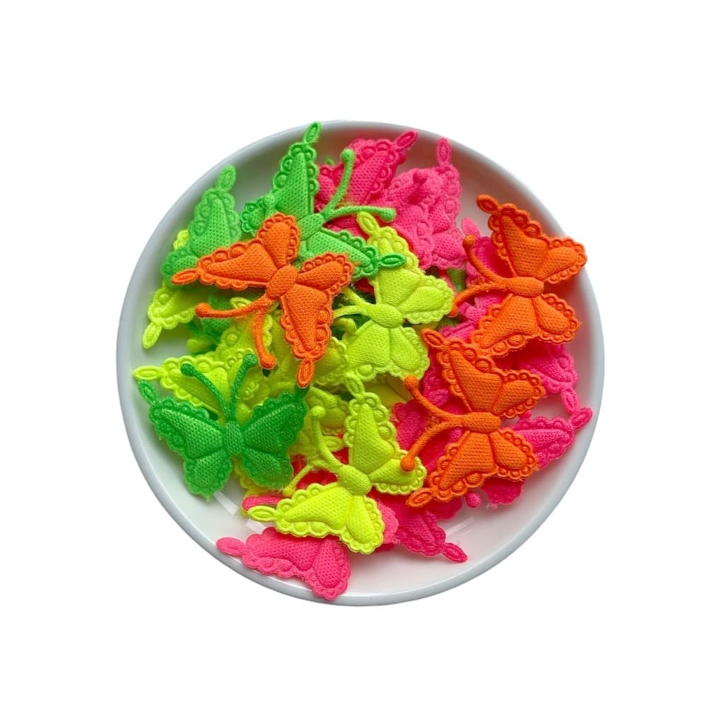 Aplique Borboleta Tecido Prensado Neon (Mista) - 50 unidades