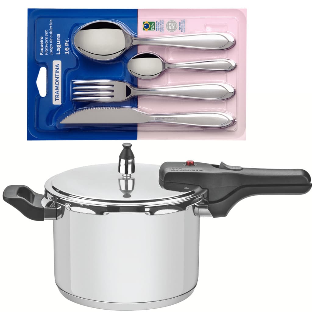 Panela De Pressão Inox Indução Brava 4,5l E Faqueiro Tramontina