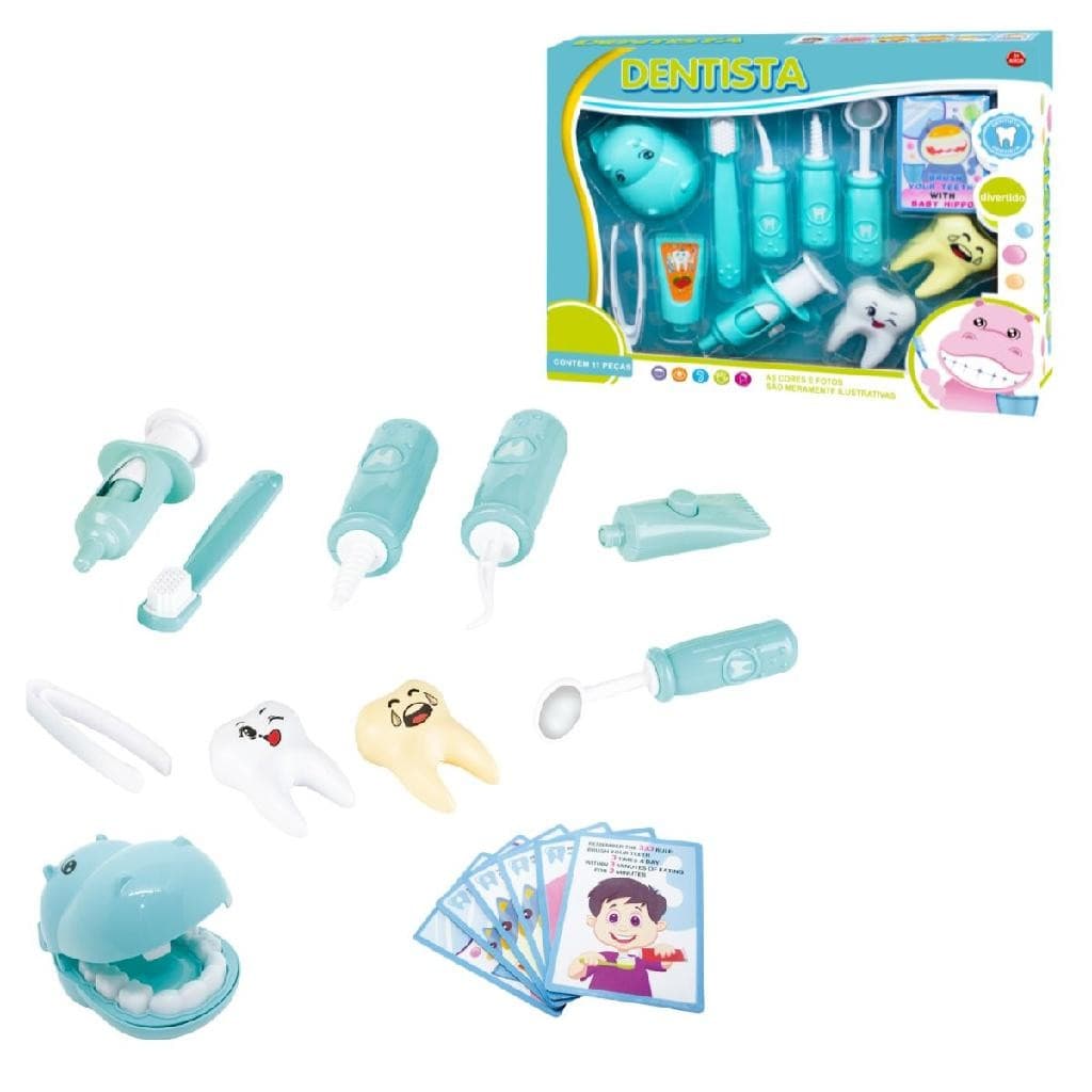 Kit Dentista Infantil Com 11 Peças Azul Fenix