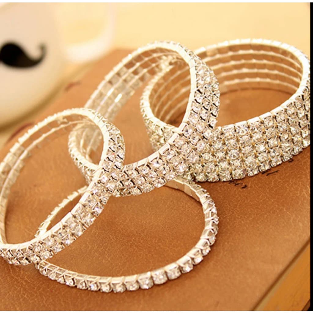Pulseira Feminino Sofisticado De Strass Brilho Moda Festa Casual Evetos Delicada Prata e Dourado