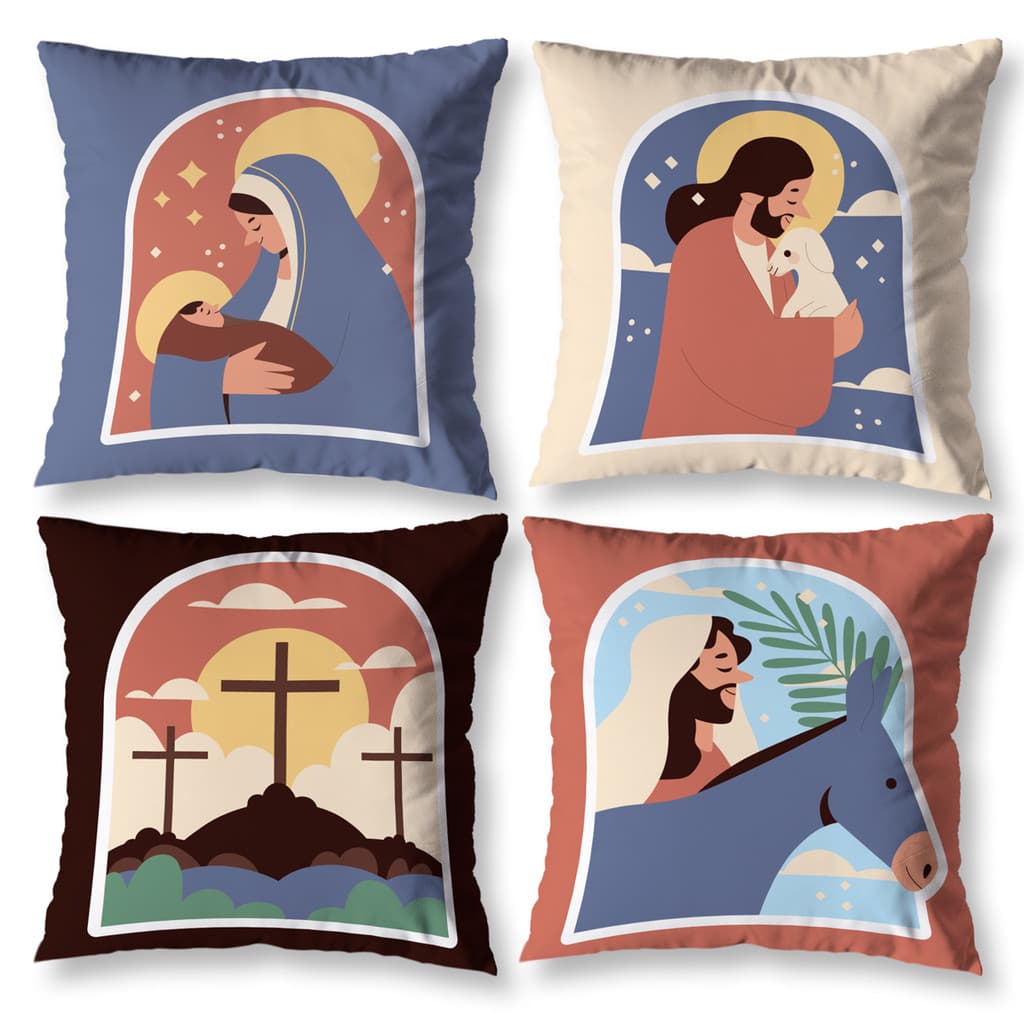 Kit 4 Almofadas Cheias Católicas Decorativas Com Refil Digital Moderna Sala Nossa Senhora Jesus