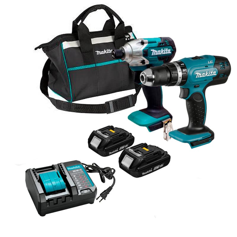 Kit Parafusadeiras Impacto 18v Makita DLX2336Y01 Com 2 Baterias 1,5Ah e Carregador + Bolsa